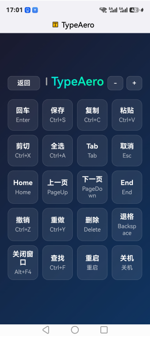 TypeAero Web 快捷按键板界面：手机端快速触发宏指令